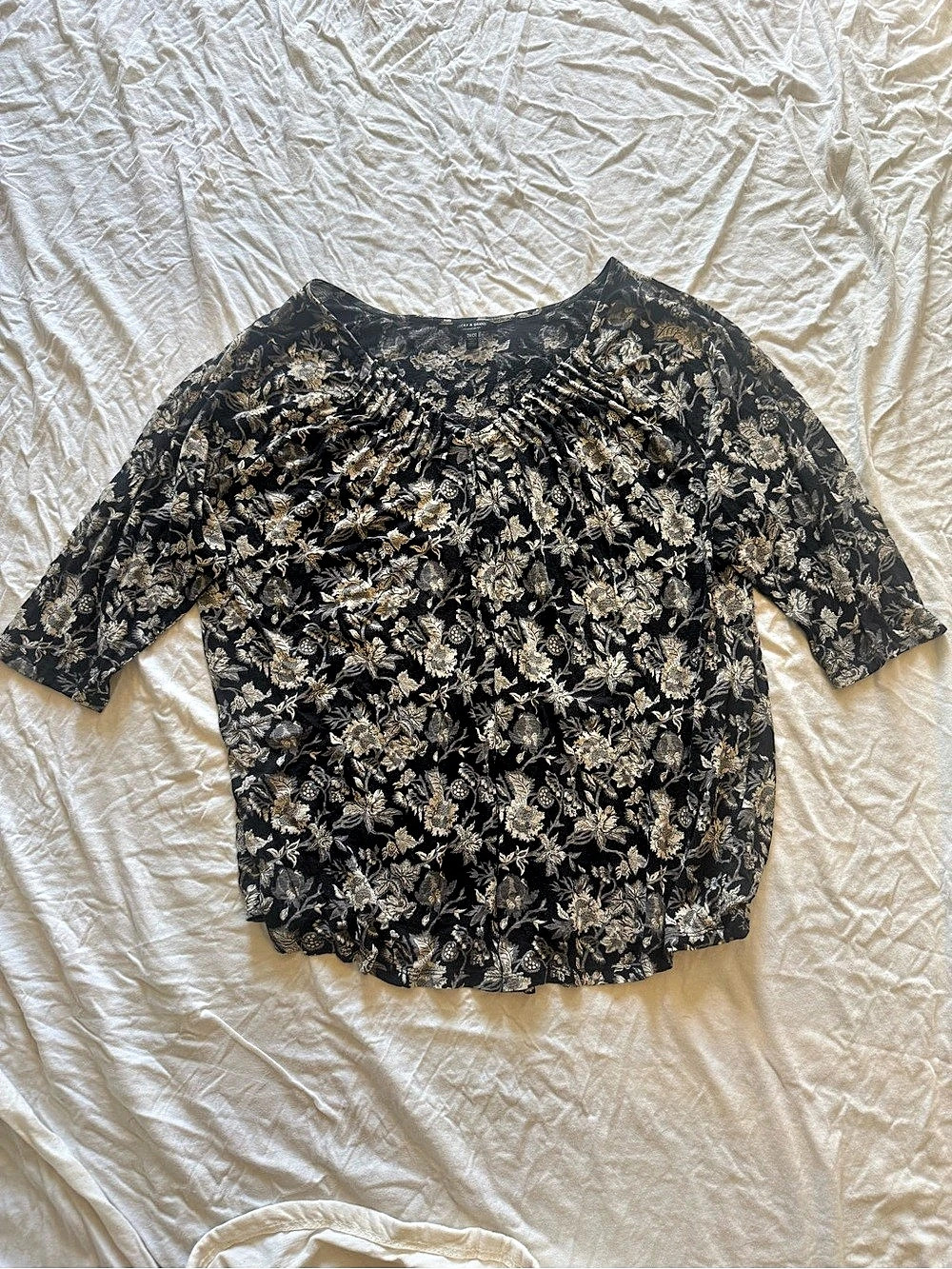 Lucky Brand Floral Short Sleeve Top Black & White Size 2X/2G Like New